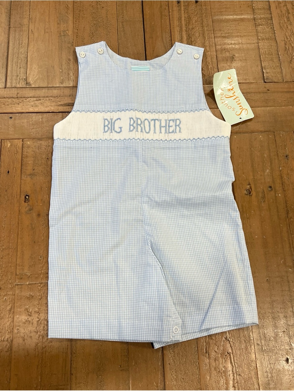 Southern Sunshine Big Brother Smocked Blue Gingham Jon Jon One Piece Romper 2T